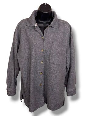 Vintage 90s Era Medium Grey Oversized Fleece Shacket Long Sleeve Scalloped
